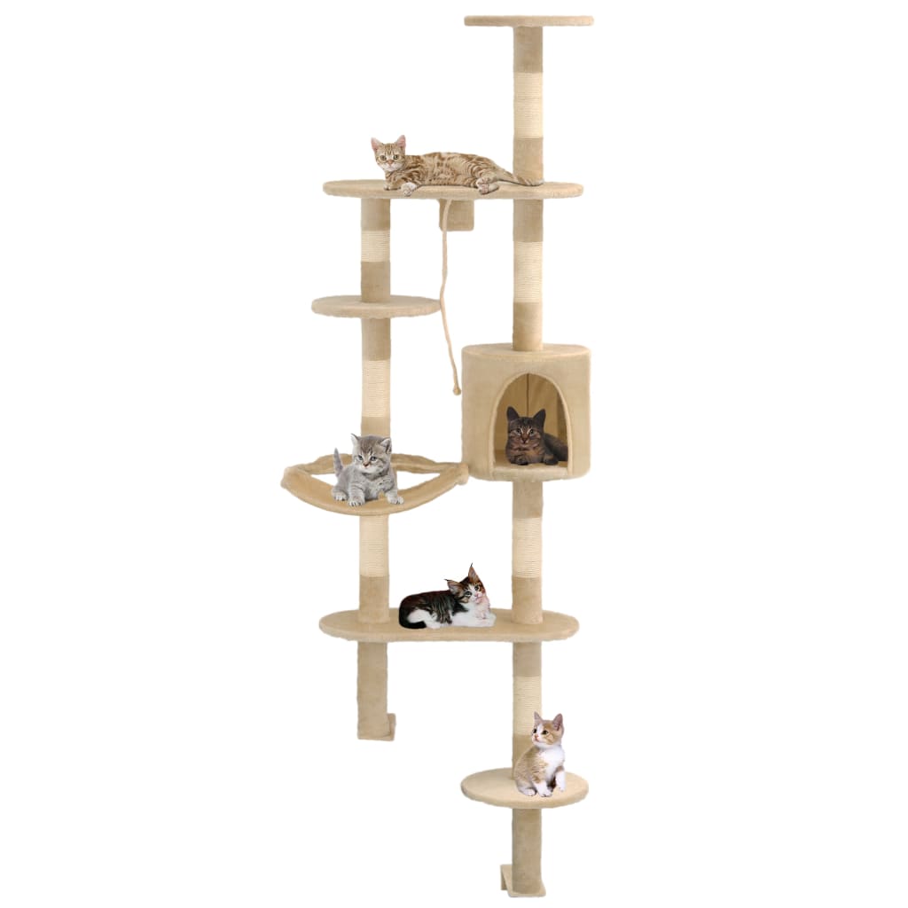 vidaXL Árvore para gatos de parede c/ arranhadores sisal 194 cm bege